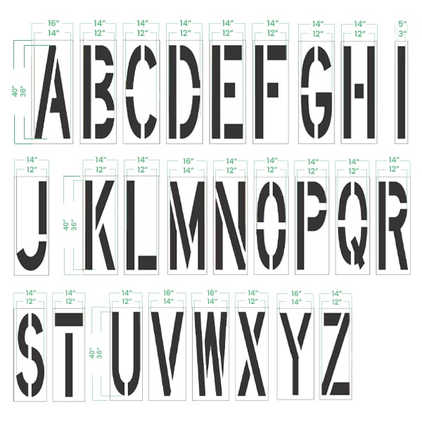 36" Letter Set Dimensions