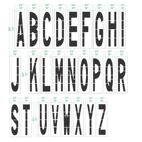 72" Letter Set Dimensions
