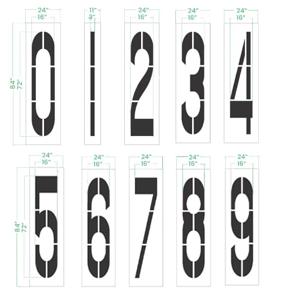 72" Numberset Dimensions