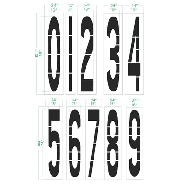 96" Numberset Dimensions